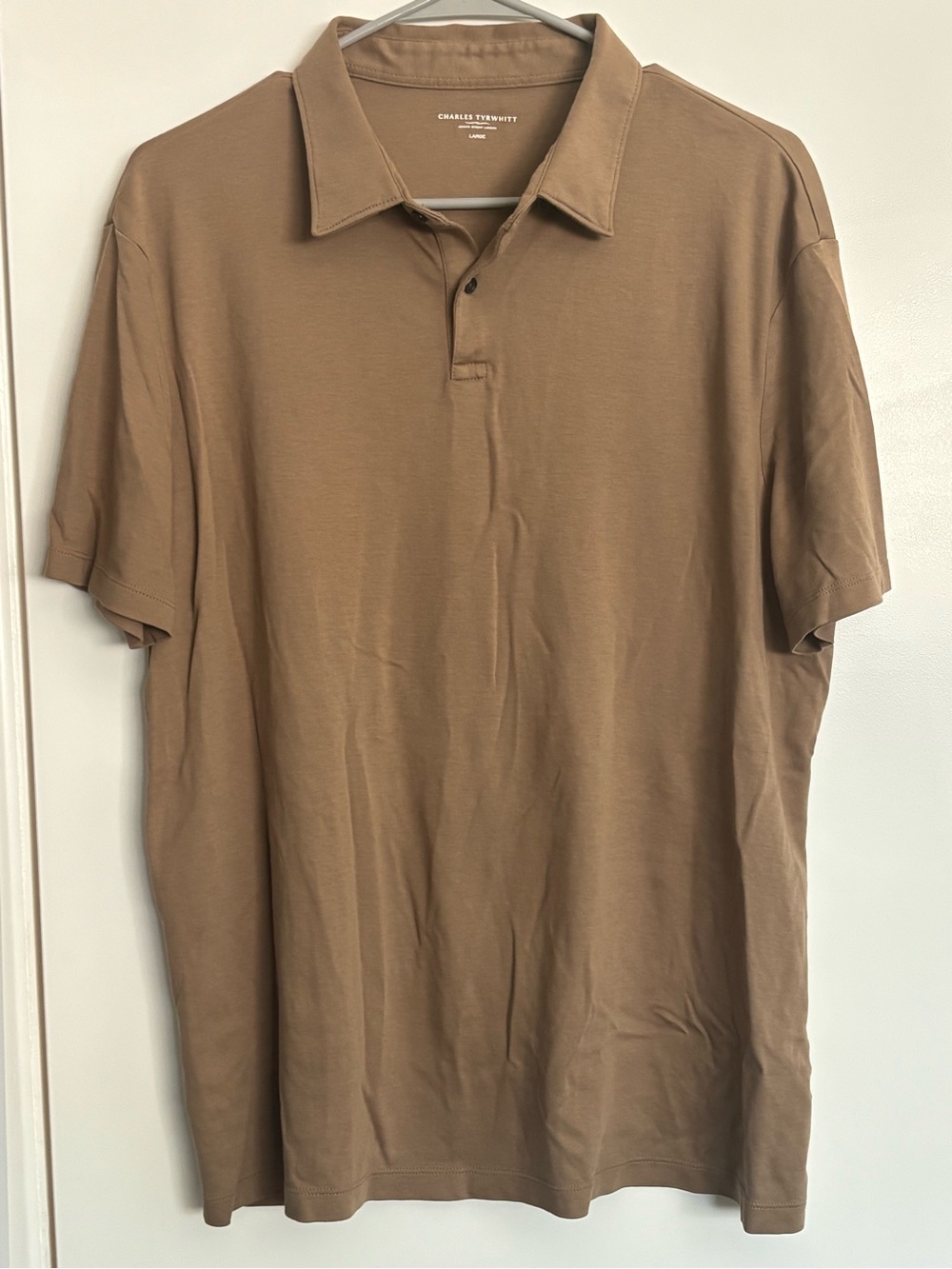 Charles Tyrwhitt Soft Classic Polo Shirt Tan Large Short Sleeve Office Casual